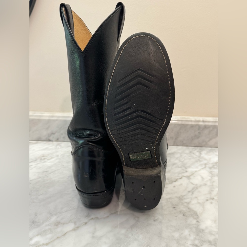 Justin Classic Western Cowboy Boots Shoes Black Leather - Picture 8 of 9